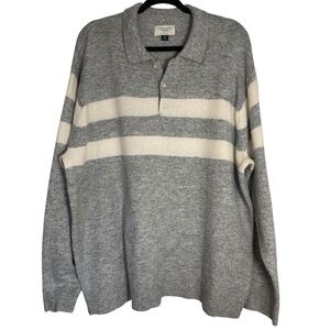 American Eagle Outfitters Men’s Gray and Cream Striped Polo XXL Sweater